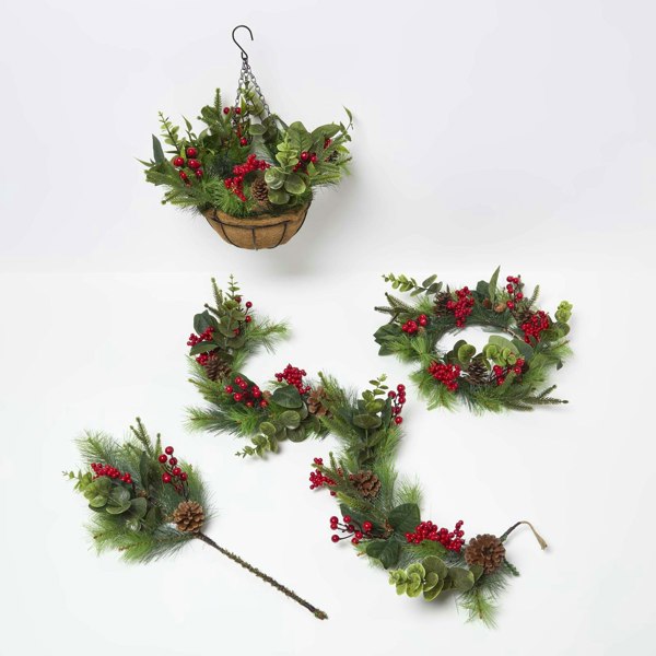 HOMESCAPES Artificial Winter Woodland and Eucalyptus Garland, 110 cm