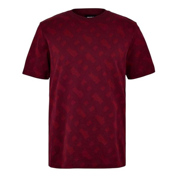 Boss Mens Monogram Jacquard T-Shirt - Dark Red - 