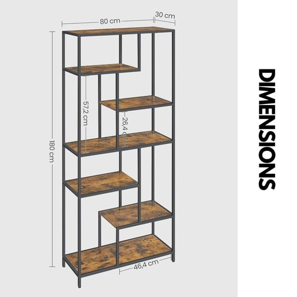 Rafaelo Mobilia 175CM Tall Industrial Bookcase With 6 Tiered Shelves