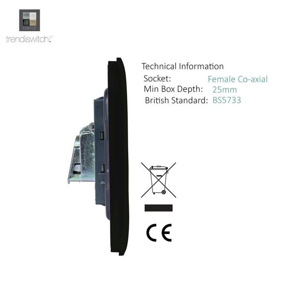 Trendi Switch 1 Gang Female Co-Axial Television Socket in Matt Black