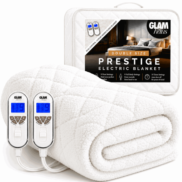 GlamHaus Prestige Electric Blanket Double With 9 Body Settings, 9 Feet Settings, 9 Full Body Settings, 10 Timer Settings