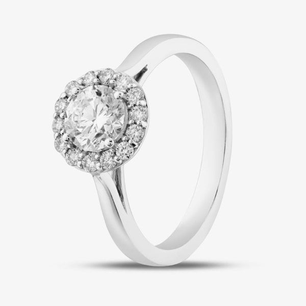 T. H. Baker 18ct White Gold Lab Grown 0.92ct Brilliant Cut Diamond Halo Ring 078SS-W001