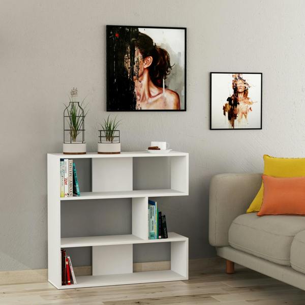 Decortie Molly Modern Corner Bookcase 3 Tier Room Divider Storage Unit Freestanding Melamine Finish 89cm