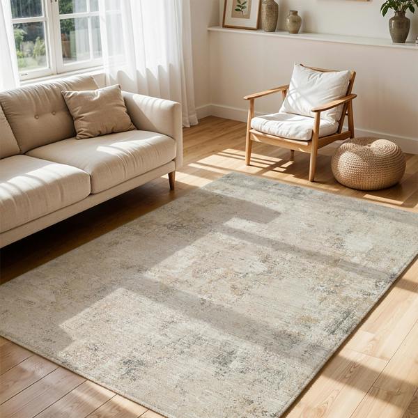 Livabliss Nathan-Abstract Beige Grey Brown Modern Marble Fringe Rug