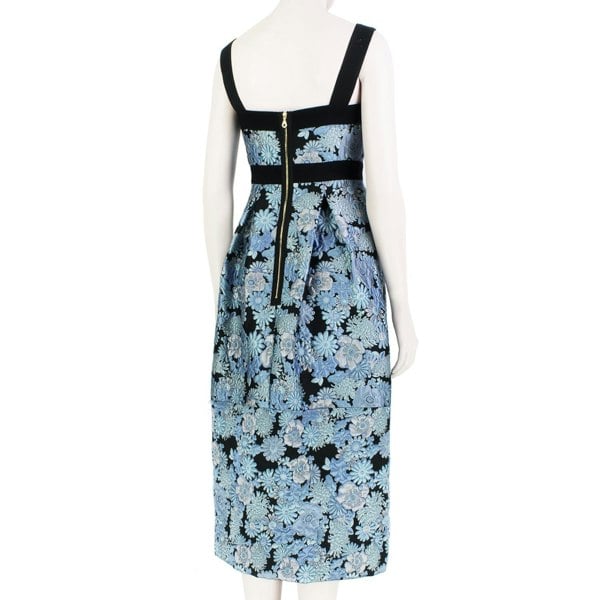 Erdem black blue jacquard Fernandez dress floral strappy