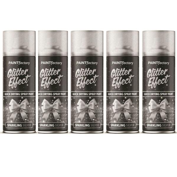 Paint Factory 5X -  Silver Glitter Effect Spray Paint 400ml