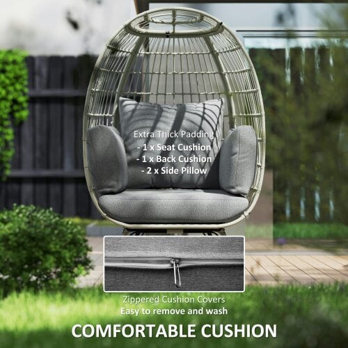 Wyld Haus Tomova Grey Rattan Rope Grey Egg Chair with Cushions And Matching Pillows