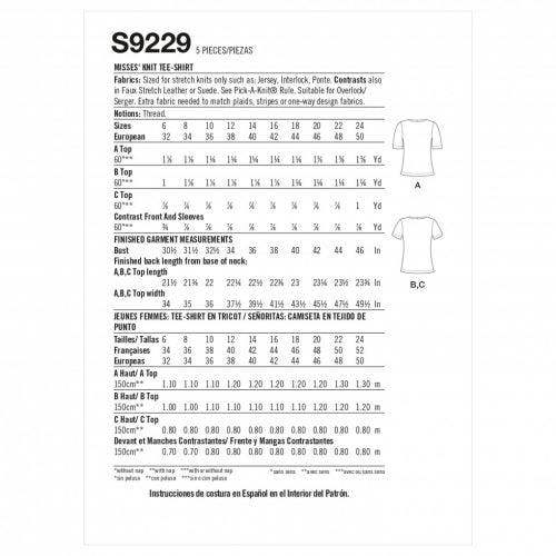 Simplicity Sewing Pattern 9229, Tops for Women, H5 (6-8-10-12-14) - Easy
