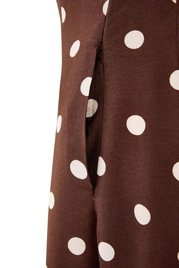WOVCOR Polka Dot Tie Detail Midi Woven Dress