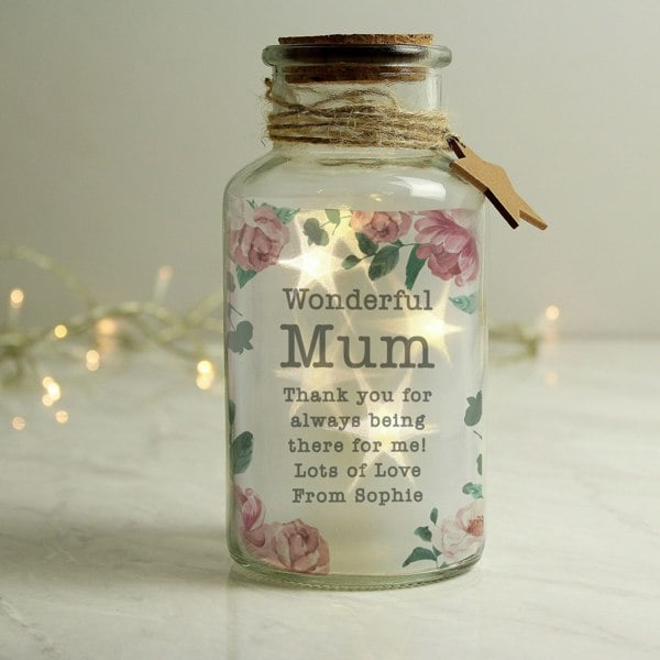 Personalised Memento Company Personalised Floral Watercolour LED Glass Jar