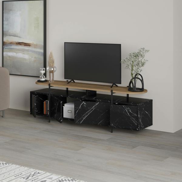 Decortie Hanley Modern TV Unit Multimedia Centre Marble Effect Oak Effect With Storage TV Cabinet 160cm