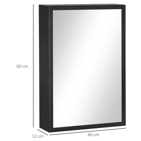 Black wall-mounted bathroom mirror cabinet with rectangular door and mirror