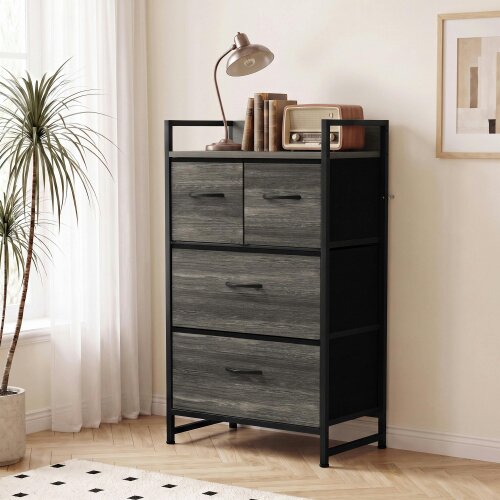 HOMCOM Bedroom Chest of Drawers 4 Drawer Dresser with Shelf, Grey