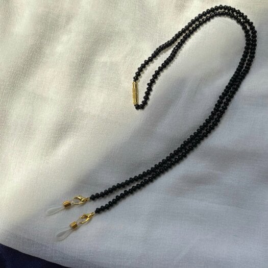 The Colourful Aura Black Glass Beaded soft 60 cm Glass Chain Lanyard Holder