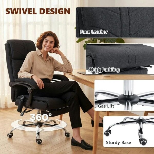 High Back Vibration Massage Office Chair with Footrest, Heated, Black