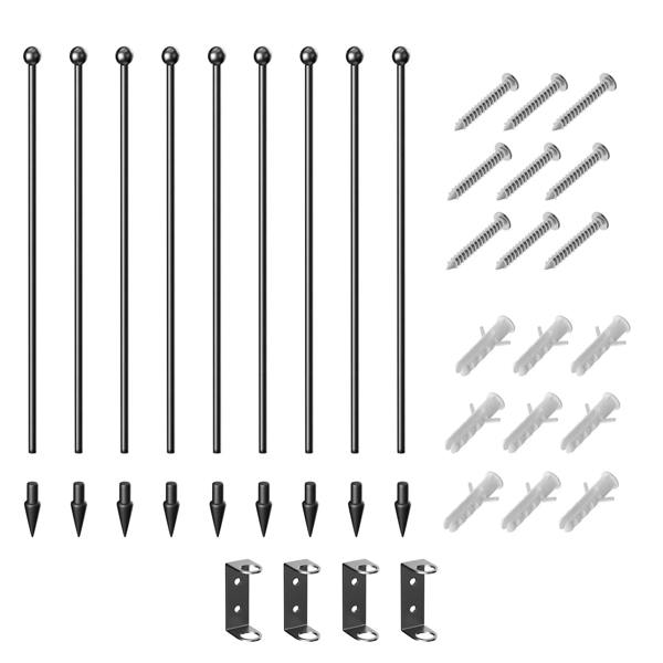 Black metal dog pen bars with screws and corner brackets for assembly