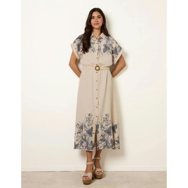 Blue Vanilla Printed Linen Belted Dress