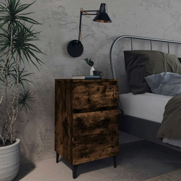 Berkfield Bed Cabinet with Metal Legs Smoked Oak 40x35x69 cm