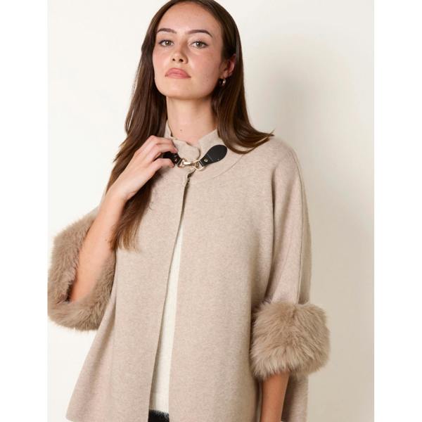 Blue Vanilla Faux Fur Cuff Funnel Neck Poncho