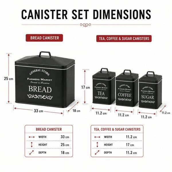 Maison des Cadeaux Vintage Farmhouse 4 Piece Black Bread Bin & Canister Set