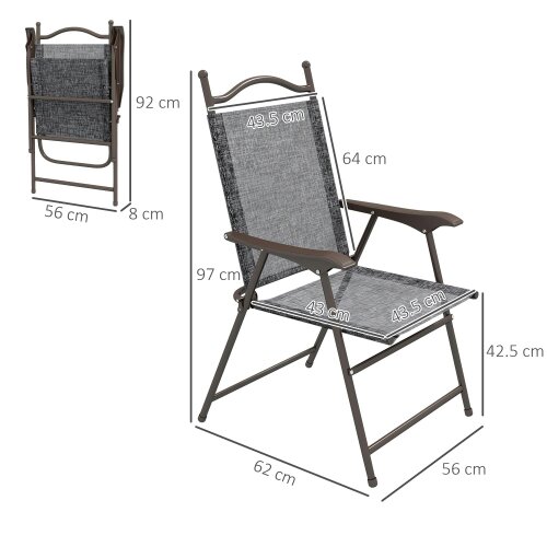 Wyld Haus Hael Set Of 2 Metal Grey Folding Garden Chairs With Fabric Mesh Seats