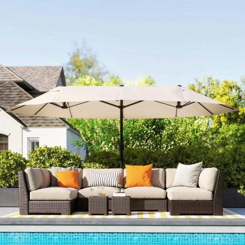 Bobobiy 4.6m Double Garden Parasol - Beige - Beige