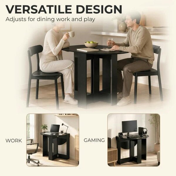 Folding Dining Table, Drop-Leaf Table with Foldable Leaves for Small Spaces, Kitchen, Dining Room, Black