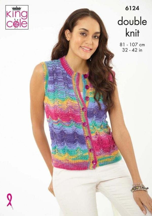 King Cole Tropical Beaches DK Knitting Pattern 6124, Tops, Waistcoats for Women, 32 - 42 Inches
