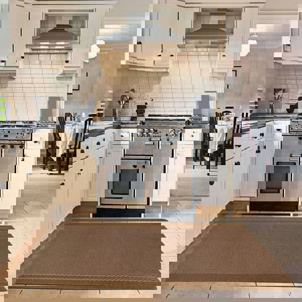 Machine Washable Design Mats: Bordered Line Brown | The Rugs