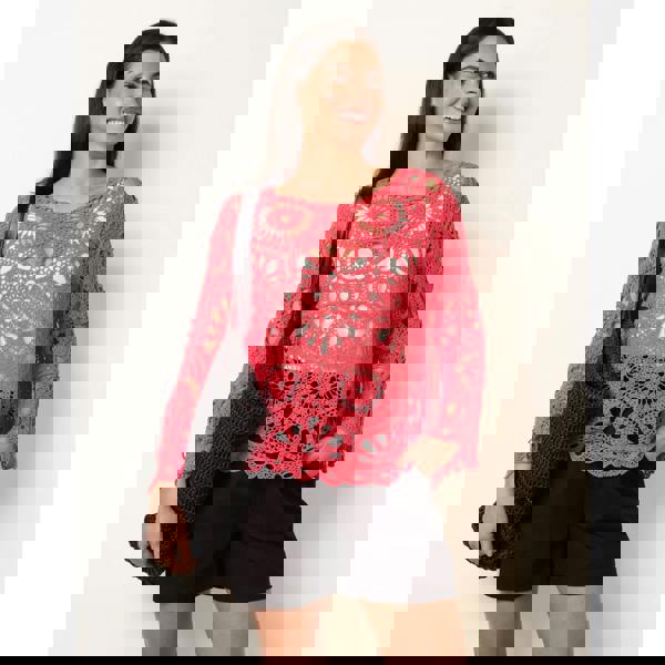 Blue Vanilla Crochet Top With Flared Sleeves