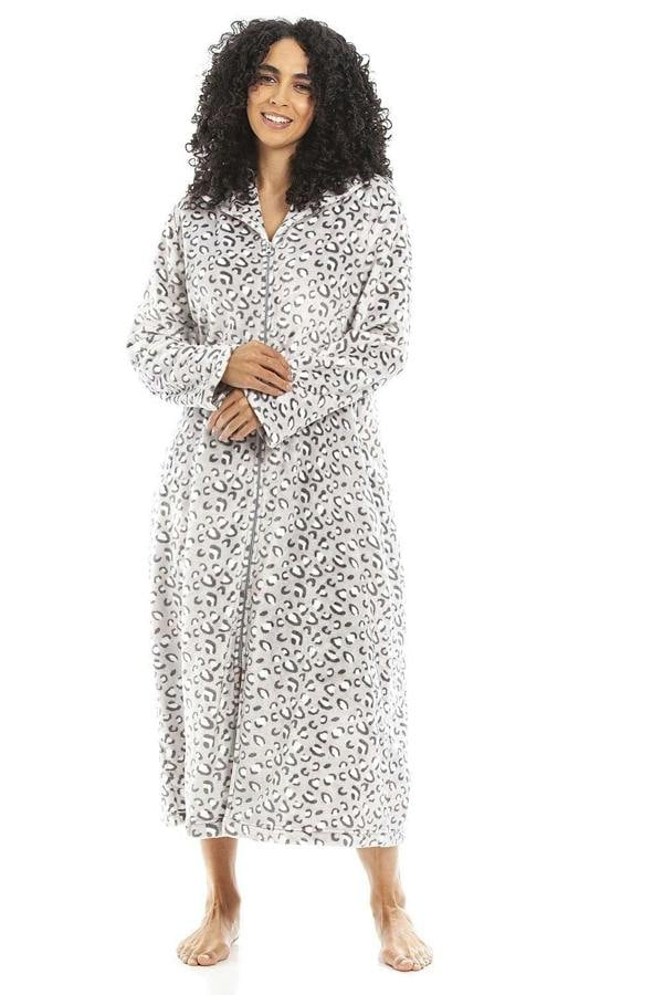 Womens Supersoft Fleece Zip Up Animal Print Robes