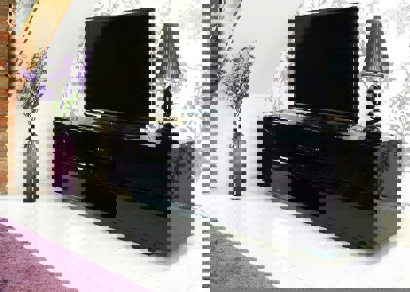 Centurion Supports AVITUS High Gloss Black with 4-Black Drawers for 32"-65" LED/OLED/LCD TV Cabinet - FULLY ASSEMBLED