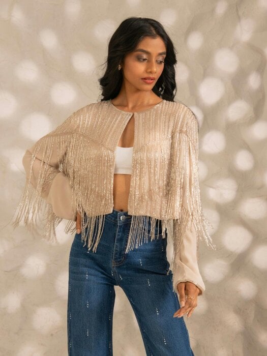 Rose & Nancy Scarlett Jacket Ivory and Soft Pearl