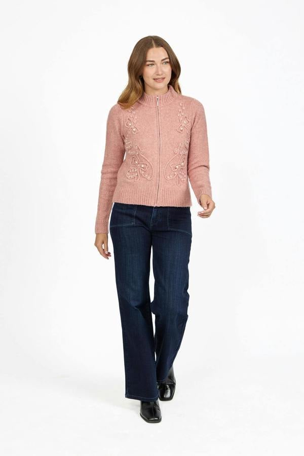 Mudflower Cornelli Embellished Zip-Up Knit Cardigan