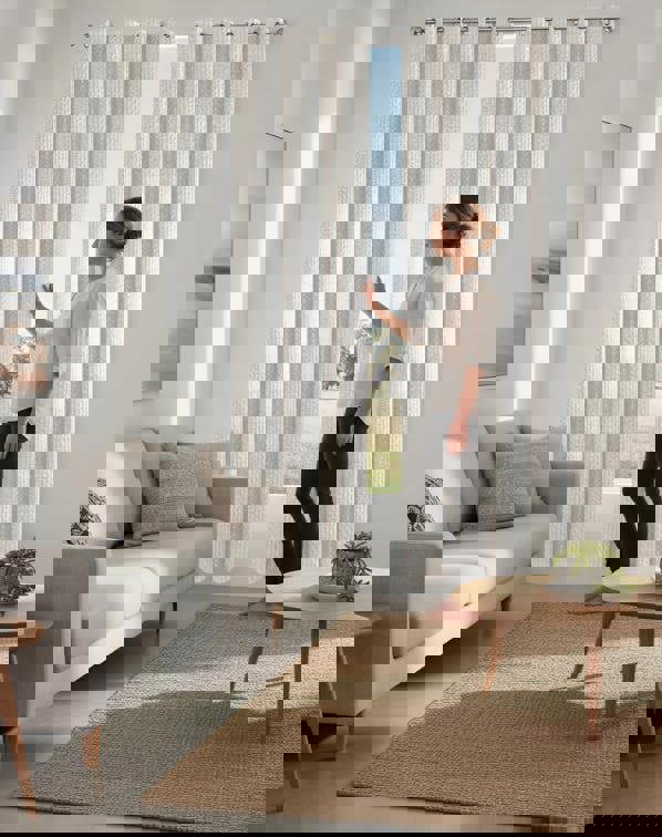 Anyhouz Anydrape 300cm Curtain Beige Modern Waffle Plaid for Living Room Bedroom Dining Balcony Luxury Window Drapes