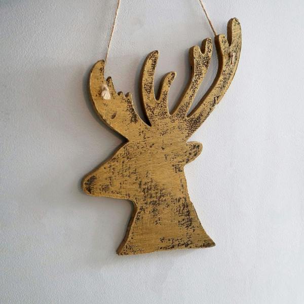 26cm Golden Wooden Hanging Deer Christmas Wall Decoration for Home, Office and Seasonal Displays image 1