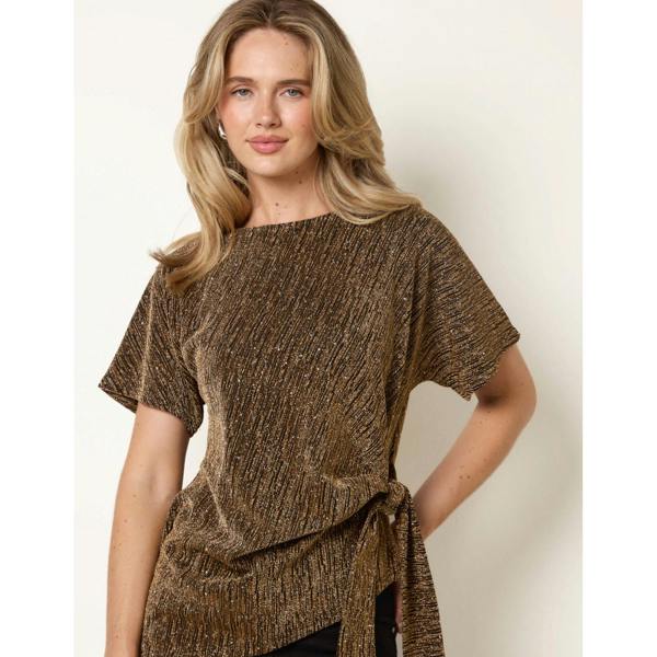 Blue Vanilla Side Tie Rhinestone Jacquard Top