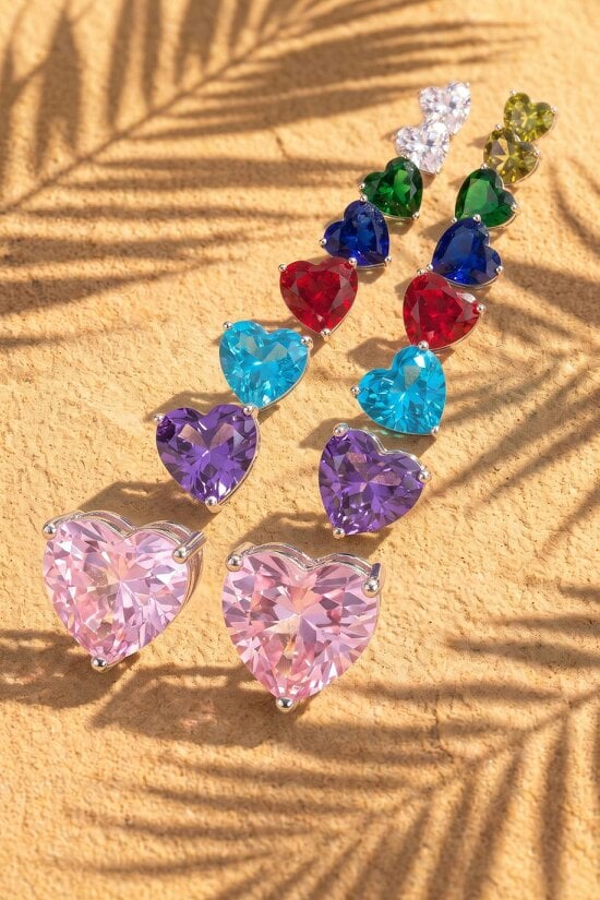 Latelita Amore Heart Amethyst Stud Earrings Silver