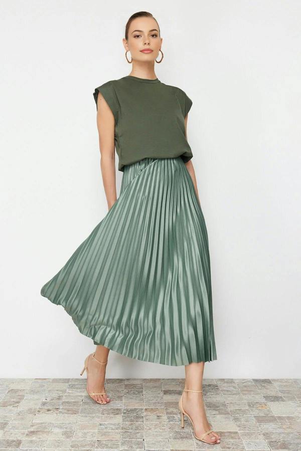 WOVCOR Pleated Maxi Stretch Knit Skirt