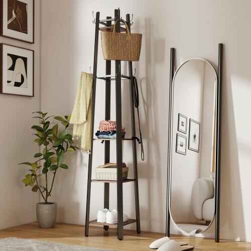 Wyld Haus Kareva Metal And Wood Brown And Black 4 Tier Industrial Coat Stand With Shelves