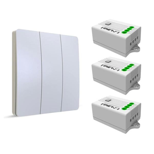 ENER-J 3 Gang Wireless Kinetic Switch (white body) + 3 x 500W RF receiver