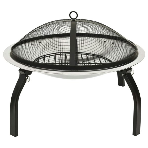 Berkfield 2-in-1 Fire Pit and BBQ with Poker 56x56x49 cm Stainless Steel