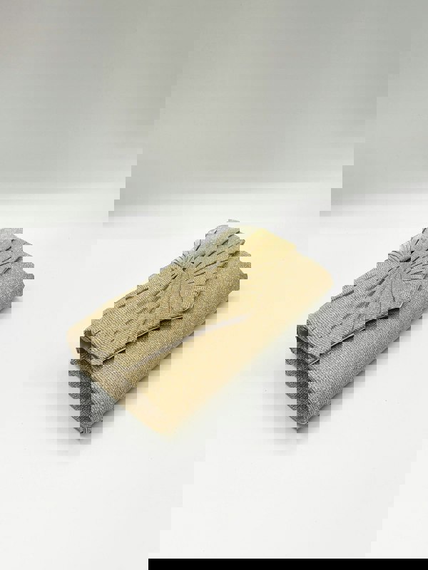 SVNX Ruched Bow Clutch Bag In Gold