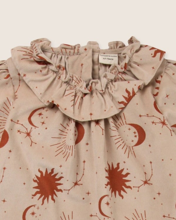 Beige Celestial Print Ruffle Neck Dress - image 4