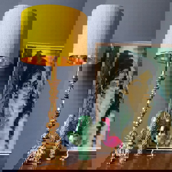 Mustard Yellow Silk Lampshade With Gold Lining