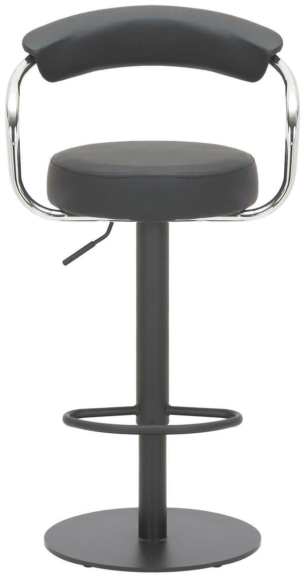 Lamboro Zenith Deluxe Single Kitchen Bar Stool, Matt Black Stem & Footrest, Height Adjustable, Swivel, Faux Leather Seat & Backrest, Black