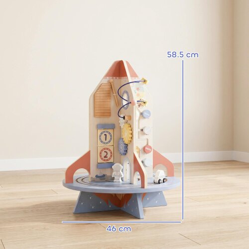 AIYAPLAY Wooden Activity Cube, Rocket Theme Sensory Toys for Fine Motor