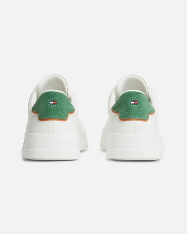 Tommy Hilfiger Court Leather Detail Mens Trainer - Ecru/Street Green