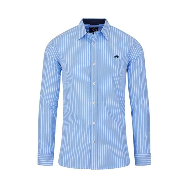 Raging Bull Mens Classic Striped Long-Sleeved Shirt - Mid Blue