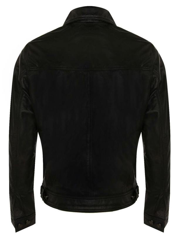 Infinity Leather Mens Trucker Slim Fit Leather Shirt Jeans Jacket